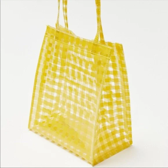 $3/20 Urban Outfitters Yellow Hello Gingham Plaid Printed Clear Mini Tote Bag - Picture 4 of 8